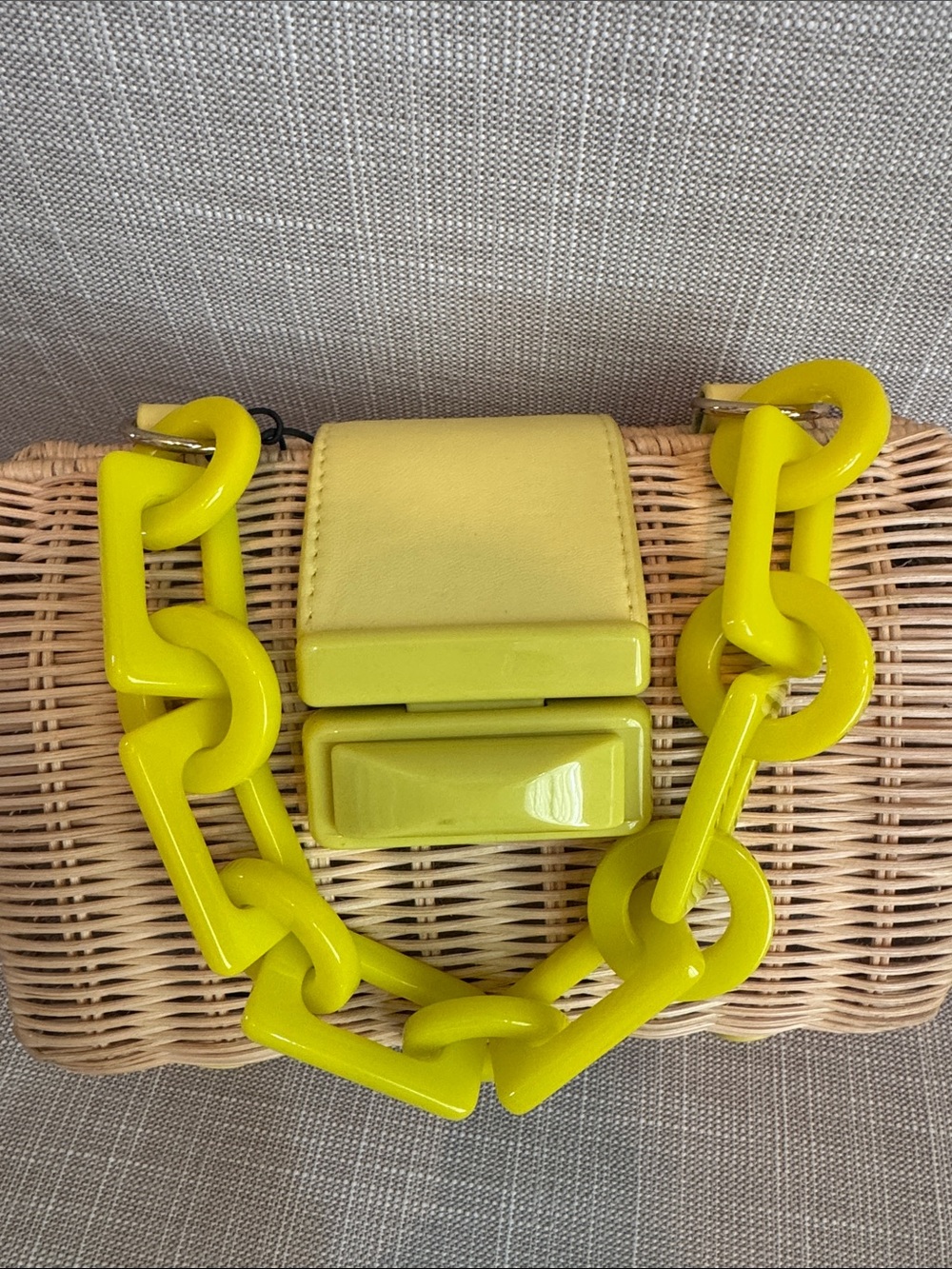 btb Los Angeles Wicker Clutch Bag with Yellow Chain Handle - Picture 4 of 5